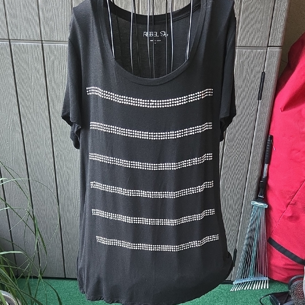 rebels Black Top with White Stripes